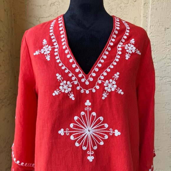 NWT Karen Kane Crossover Top Sz XS Embroidery 3/4 Sleeve Orange Poppy - Picture 10 of 13